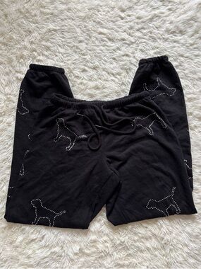 Y2K PINK Victoria's Secret Black Joggers with Studded Dog Motifs
